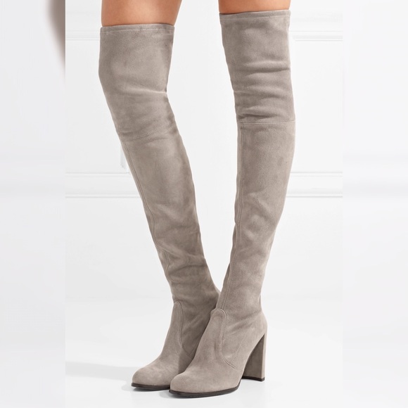 Stuart Weitzman Shoes - STUART WEITZMAN Hiline Grey Topo Suede OTK Boots 9
